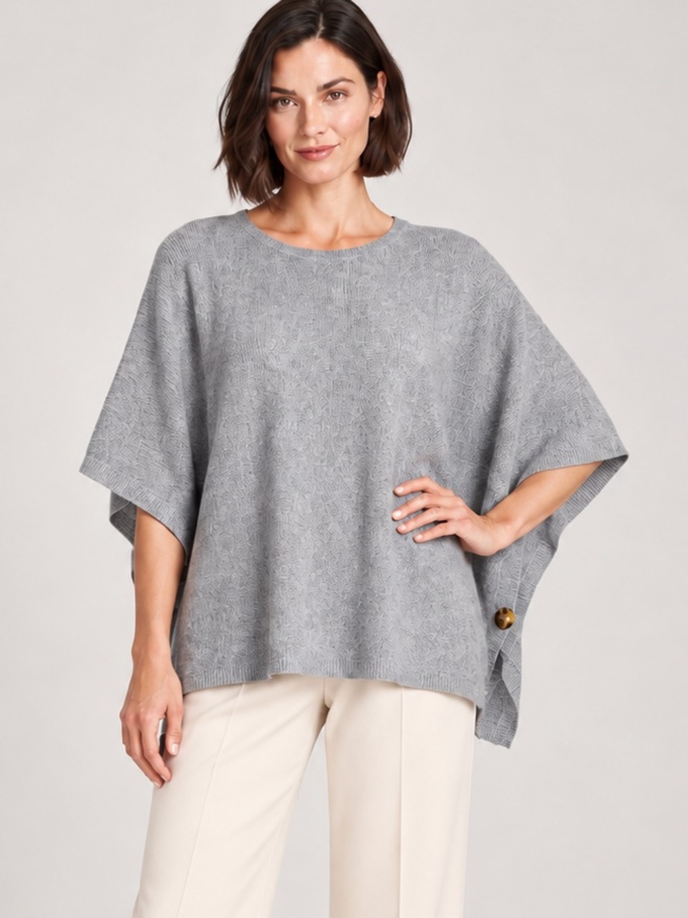 LOFT Outlet Gray Poncho Sweater One Size Side Button Cotton Blend